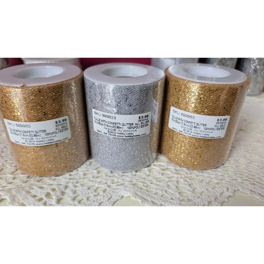 Huge Lot Ribbon 24 Rolls New And Used Glitter,‎ Grosgrain, Wired, Plaid, Navy